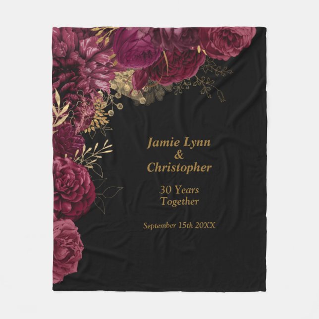 Burgundy Floral Wedding Jubiläum Fleece Blanket (Vorderseite)