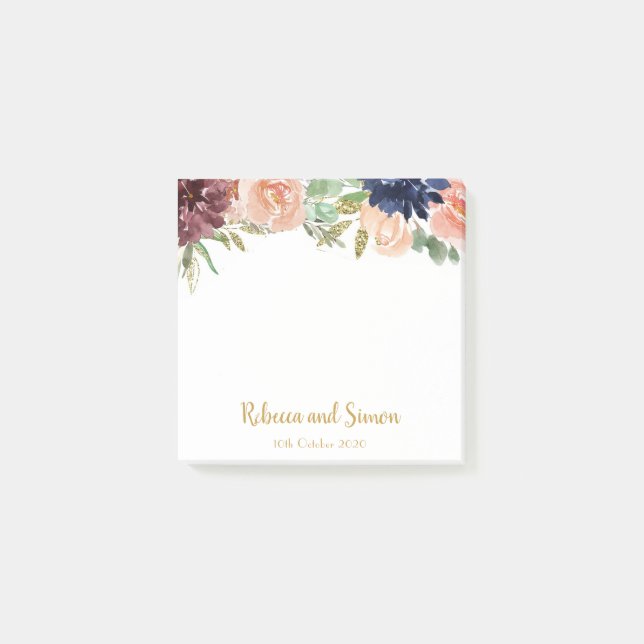 Burgundy Floral Wedding Post-it Klebezettel (Vorderseite)