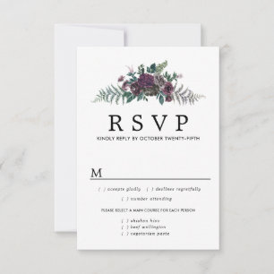 Burgundy Floral Wedding RSVP Card, Mehloptionen Karte