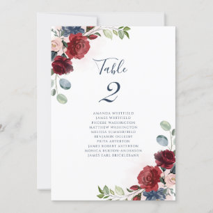 Burgundy Floral Wedding Script-Tischnummer