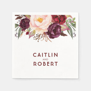 Burgundy Floral Wedding Serviette