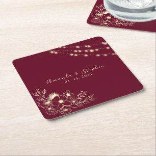 Burgundy Floral Wedding Square Untersetzer