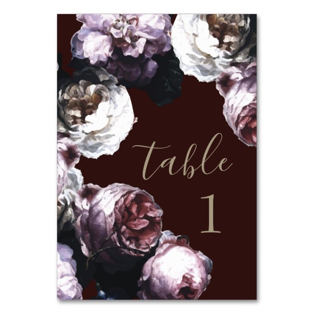 Burgundy Floral Wedding Tischnummer (Vorderseite)