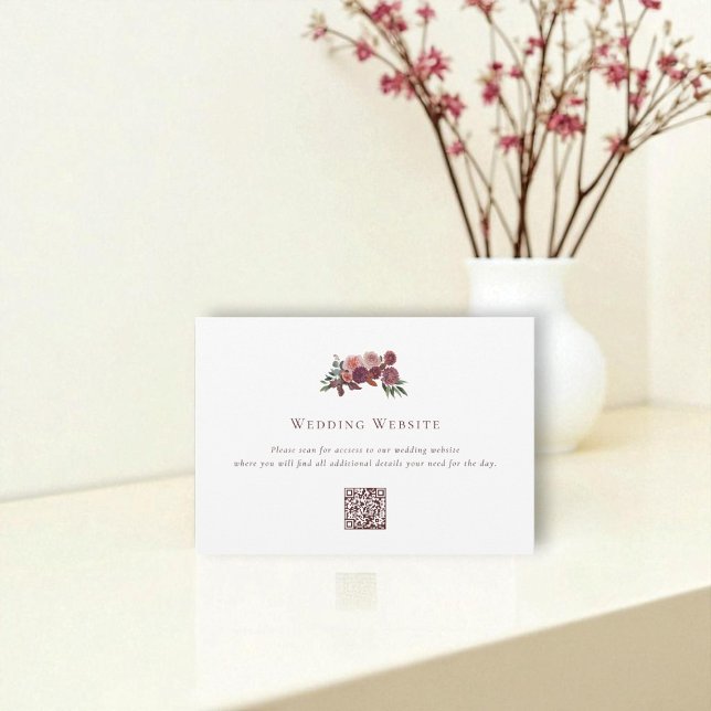 Burgundy Floral Wedding Website Enclosure Card Begleitkarte (Von Creator hochgeladen)