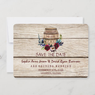 Burgundy Floral Weinförgel Save the Date fallen