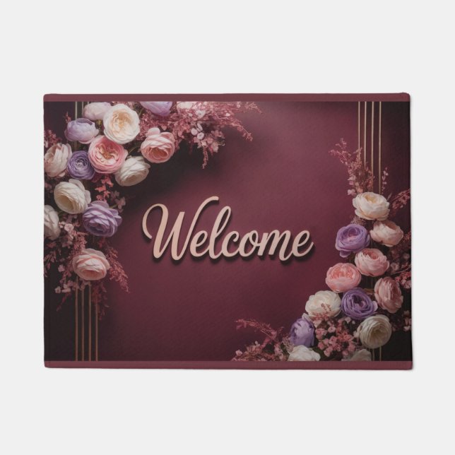 Burgundy Floral Welcome Mat Fußmatte (Vorderseite)