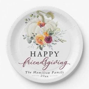 Burgundy Floral White Pumpkin Friendsgiving Pappteller