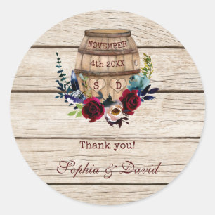 Burgundy Floral Wine Barrel Hochzeit im Herbst Runder Aufkleber