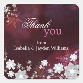 Burgundy Floral Winter Wedding Vielen Dank Quadratischer Aufkleber