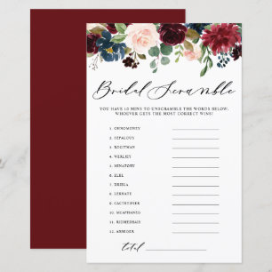 Burgundy Floral Word Scramble Brautparty Game