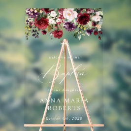 Burgundy Flowers, Pink Flowers, Baptism Welcome Acrylschild