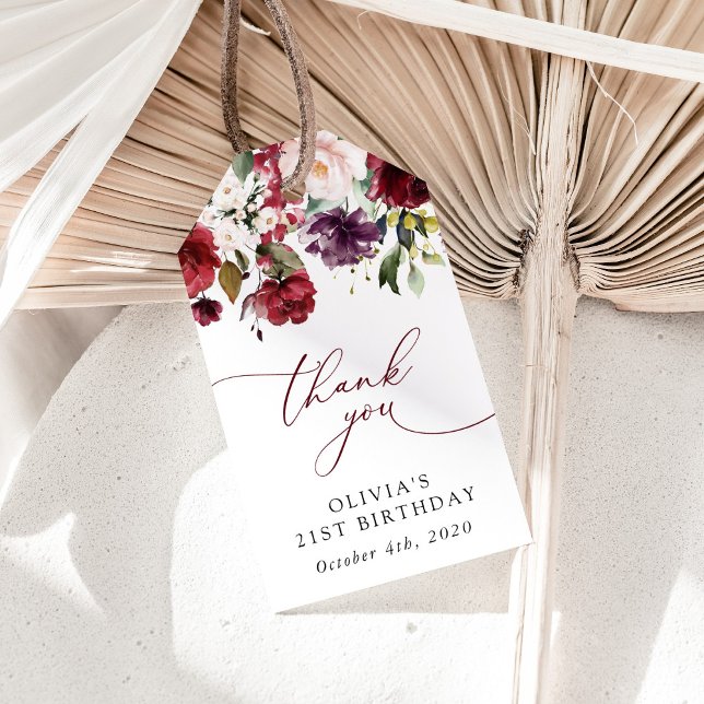 Burgundy Flowers, Pink Flowers, Boho, Birthday Geschenkanhänger (Von Creator hochgeladen)