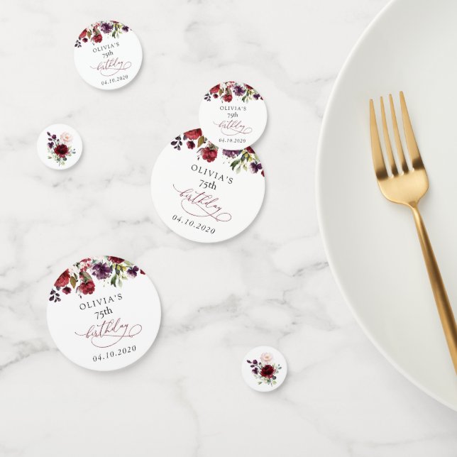 Burgundy Flowers, Pink Flowers, Boho, Birthday Konfetti (Gruppe)