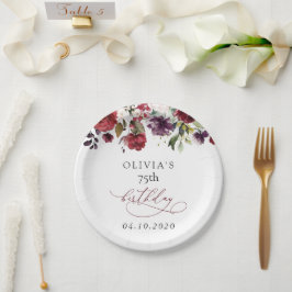 Burgundy Flowers, Pink Flowers, Boho, Birthday Pappteller