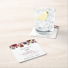 Burgundy Flowers, Pink Flowers, Boho, Birthday Rechteckiger Pappuntersetzer
