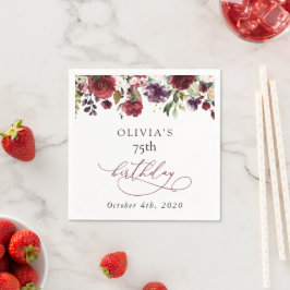 Burgundy Flowers, Pink Flowers, Boho, Birthday Serviette