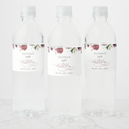 Burgundy Flowers, Pink Flowers, Boho, Birthday Wasserflaschenetikett