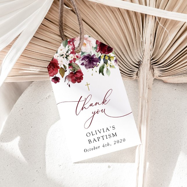 Burgundy Flowers, Pink Flowers, Floral Baptism Geschenkanhänger (Von Creator hochgeladen)