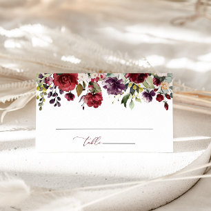 Burgundy Flowers, Pink Flowers, Greenery, Wedding Platzkarte