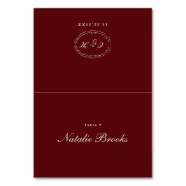 Burgundy Folded Wedding Place Card Tischnummer