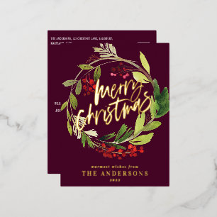 Burgundy Foliage elegant, nicht im Foto Weihnachte Folien Feiertagspostkarte