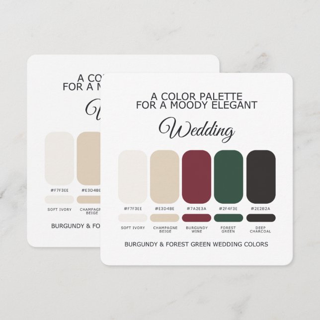 Burgundy Forest Green Wedding Color Palette Card Einladung (Vorne/Hinten)