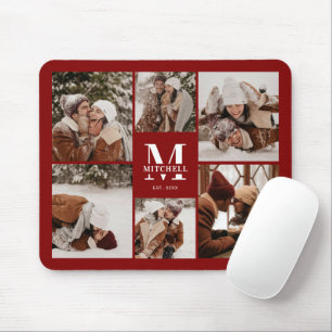 Burgundy Foto Collage Personalisierte Monogramm-Ge Mousepad