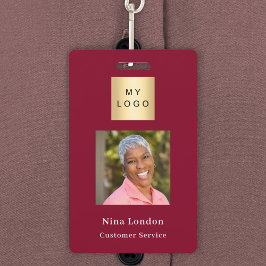 Burgundy Foto Name QR Geschäftslogo Ausweis