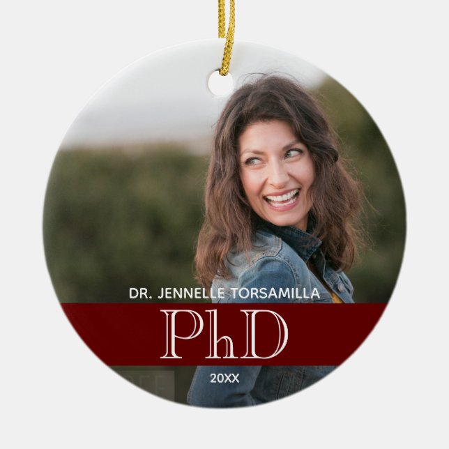 Burgundy Foto PhD Abschluss Keramik Ornament (Vorne)