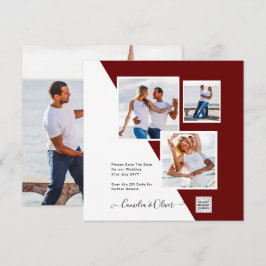 Burgundy FOTO Wedding Invite QR Code Rett Datum Einladung