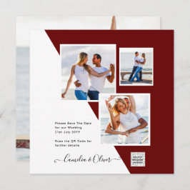 Burgundy FOTO Wedding Invite QR Code Rett Datum Einladung