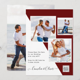 Burgundy FOTO Wedding Invite QR Code Rett Datum Einladung