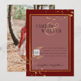 Burgundy FOTO Wedding Invite QR Code Rett Datum Einladung