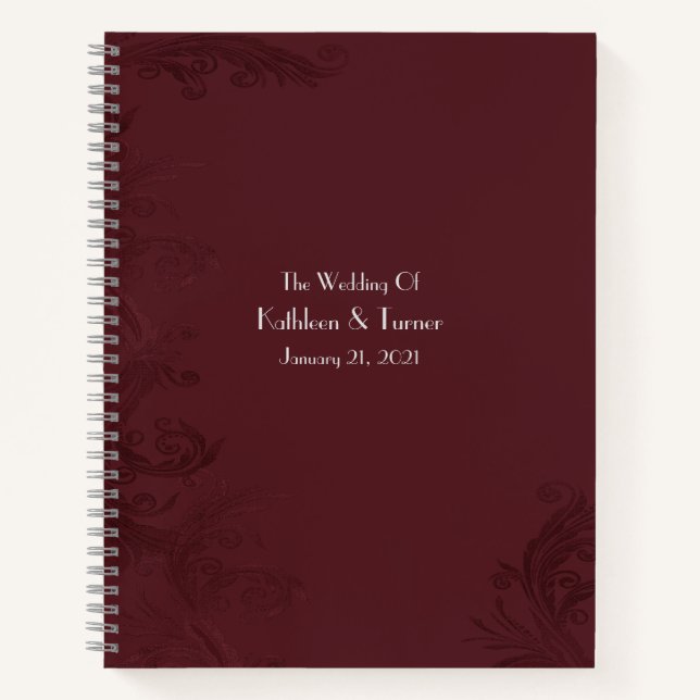 Burgundy Fourish Wedding Notizbuch (Vorderseite)