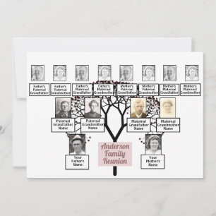 Burgundy Fraktal Tree 3 Generation Family Wiederse Einladung