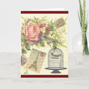 Burgundy French Theme Vintag Paris Note Card Karte