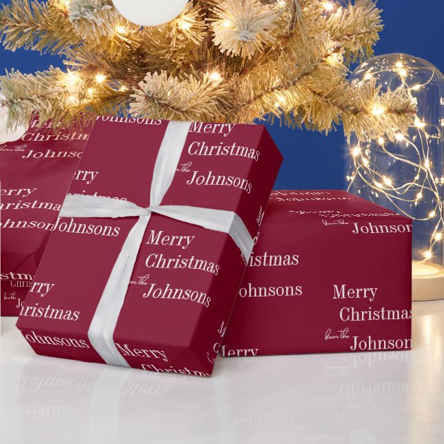 Burgundy Frohe Weihnachten Personalisiert Geschenkpapier (Feiertage)