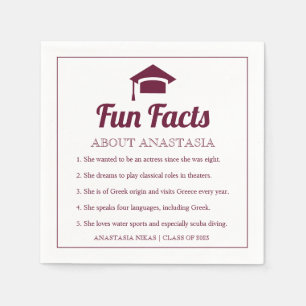 Burgundy Fun Facts class of 2022 graduation cap Serviette