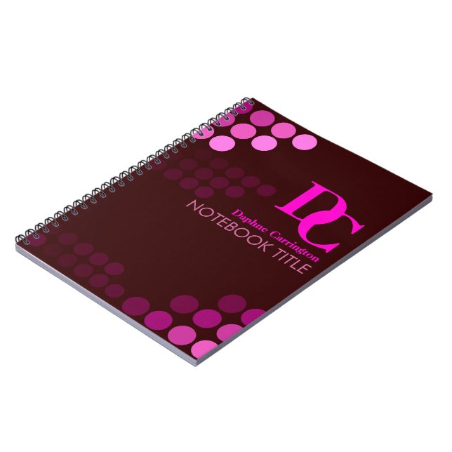 Burgundy Funky Pink Dots Monogram Notebook Notizblock (Linke Seite)