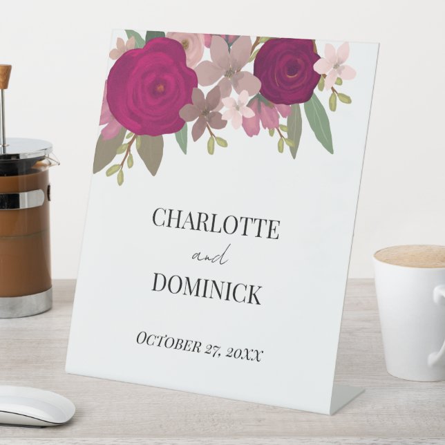 Burgundy Garden Blume Hochzeit Sockelschild (In Situ)