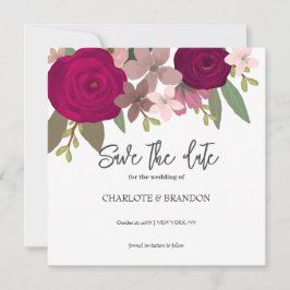 Burgundy Garden Blume Hochzeit speichern das Datum Einladung