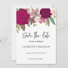 Burgundy Garden Blume Hochzeit speichern das Datum Einladung