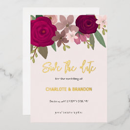 Burgundy Garden Blume Hochzeit speichern das Datum Folieneinladung