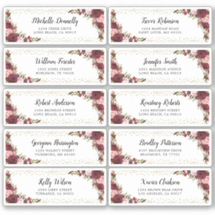 Burgundy Gäste Name und Anschrift Hochzeitslabel Aufkleber