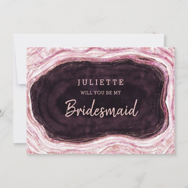 Burgundy Geode Be Meine Bridesmaid-Vorschlagskarte (Vorderseite)