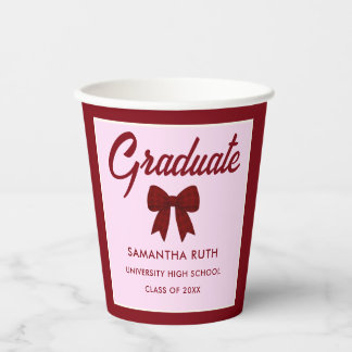 Burgundy Gingham Bow Graduation Party Paper Cups Pappbecher
