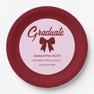 Burgundy Gingham Bow Graduation Party Pappteller