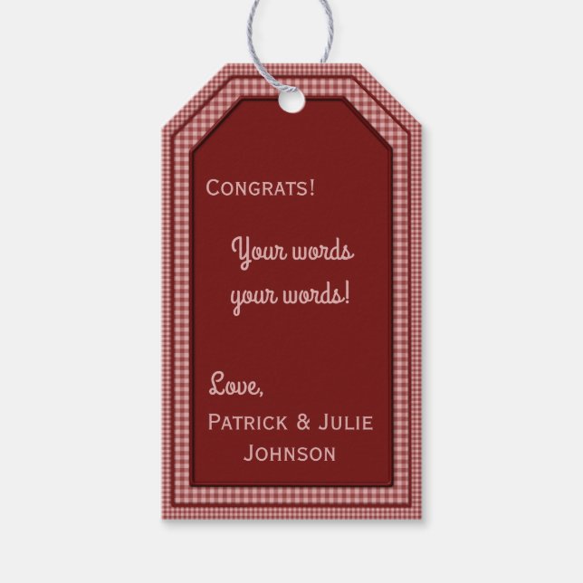Burgundy Gingham-HANG/GIFT TAG-VORLAGE Geschenkanhänger (Vorderseite)