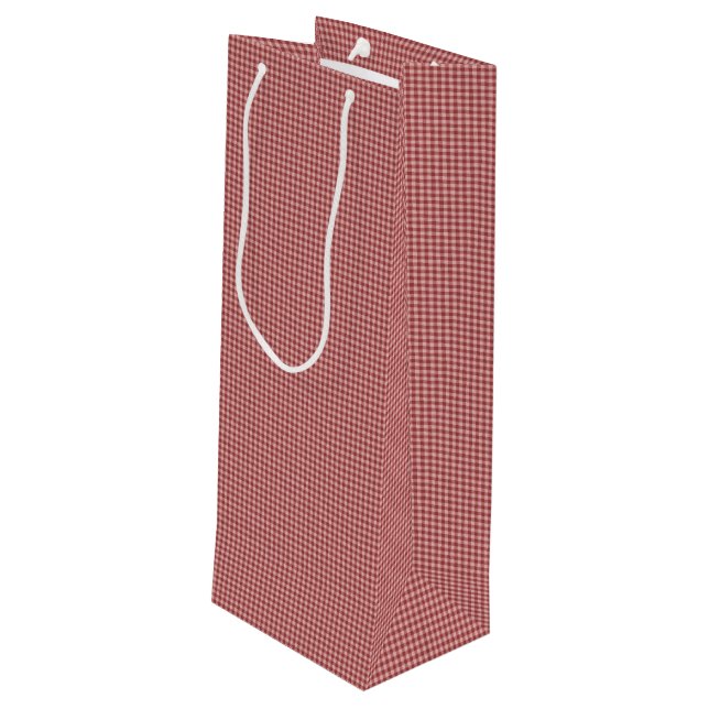 Burgundy Gingham-WINE GIFT BAG Geschenktüte Für Weinflaschen (Rückseite Schrägansicht)