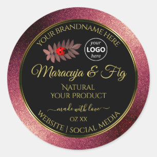 Burgundy Glitzer Black Product Labels Ladybug Logo Runder Aufkleber